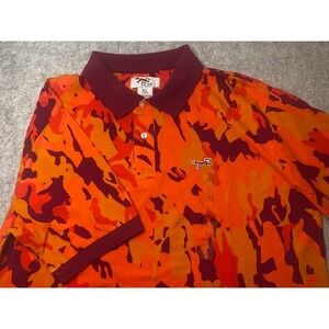 Retro Fox Orange Camouflage Print Short Sleeve Polo Shirt Mens Sz XL***NWT